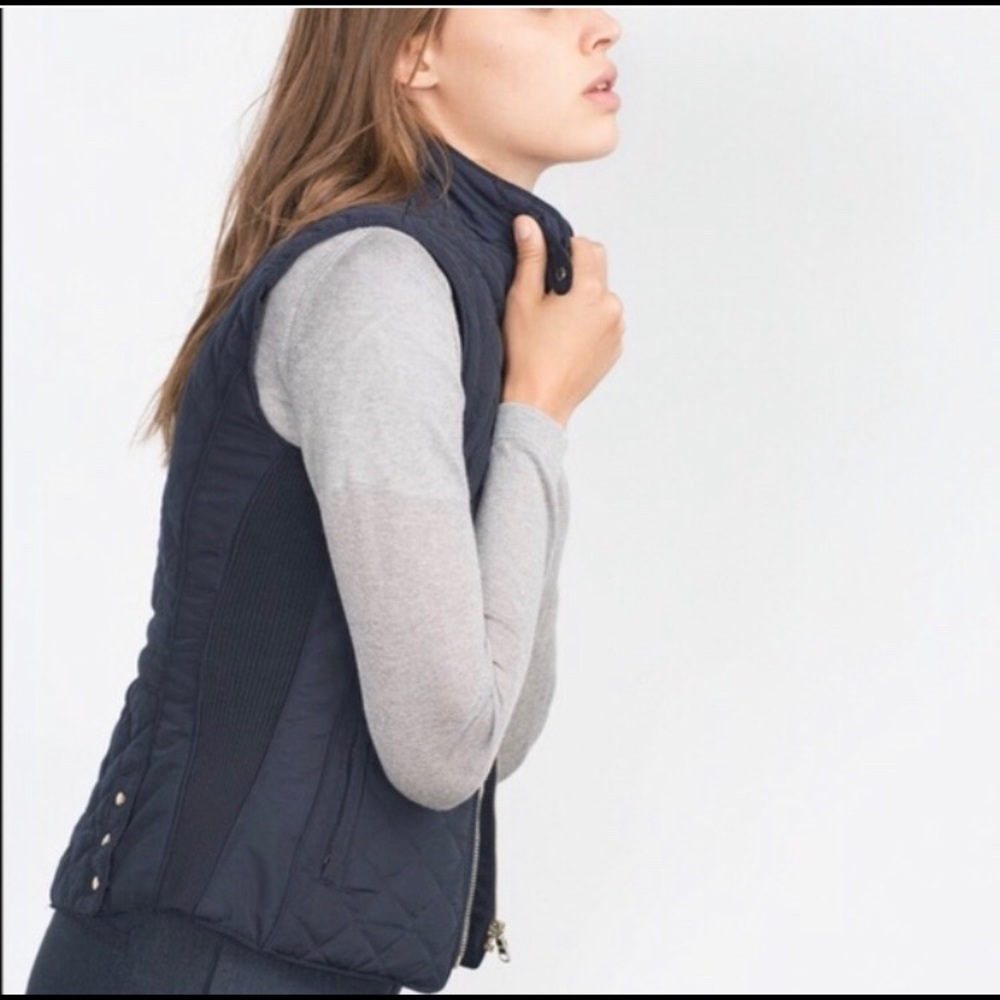 ZARA Quilted Navy Blue Vest